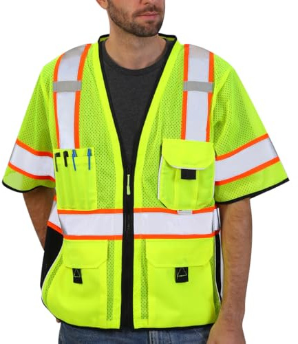 Dib Safety Reflective Mesh Vest ANSI Class 3, High Visibility with Pockets and Zipper, Made with 3M Reflective Tape, Yellow XL