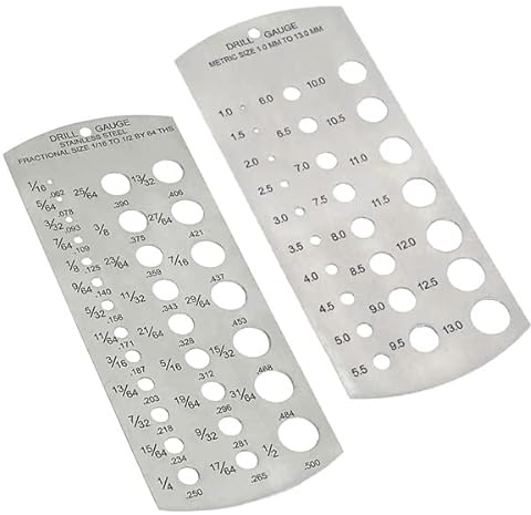 Pack of 2 Drill Bit Measuring Gauges Metric and Imperial Stainless Steel Size Checking Plates