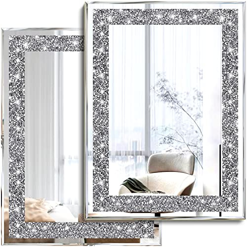 XIHACTY Wandspiegel, Wanddeko mit zerkleinerten Diamanten, silberfarbener Deko-Spiegel für Wohnzimmer, Schlafzimmer, Bad, 2er-Set (27,9 x 38,1 cm)