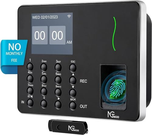 NGTeco WiFi Pointeuse pour Employés Petite Entreprise, W3 WiFi Biométrique Pointeuse à Empreinte Digitale, pointeuse horaire Personnel avec APP pour iOS Android (English)