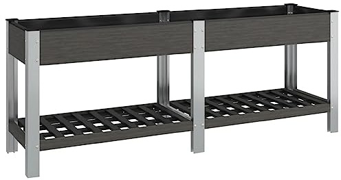 vidaXL Garten Hochbeet Pflanzkasten Blumenkasten Blumenbeet Pflanzbeet Gemüsebeet Kräuterbeet Gartenbeet Pflanzkübel mit Ablage Grau 200x50x75cm WPC