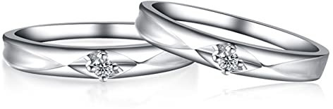 AMDXD 18 Karat Weißgold Ringe Diamant 0.03ct, 1 Paar Diamantring Klassiker Design Eheringe Hochzeitsring Trauringe, Damen 49 & Herren 66, Echter Schmuck