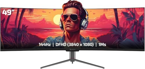GAMEPOWER WQ49 49 Zoll Ultrawide Curved Gaming Monitor, 144Hz, 1ms, DFHD 3840x1080, 32:9 VA Panel, HDR400, Adaptive Sync, Höhenverstellbar, Integrierte Lautsprecher, HDMI & DP PC Bildschirm