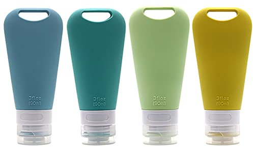 AIRFUL 4 Reiseflaschen aus Silikon, 4 nachfüllbar zum Beweis von Leckagen, Reisebehälter Behälter Reisebehälter für Sonnencreme, Shampoo, Lotion, Gel, Dusche, Kosmetik (90 ml)