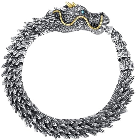 HIQIU 3D Silbernes Drachenkettenarmband Dragon Armband Herren Gothic Drachenarmbander, Handgefertigtes armband drache, Männer Persönlichkeit Drachenarmband damen Schmuck Geschenk, 18 centimeters