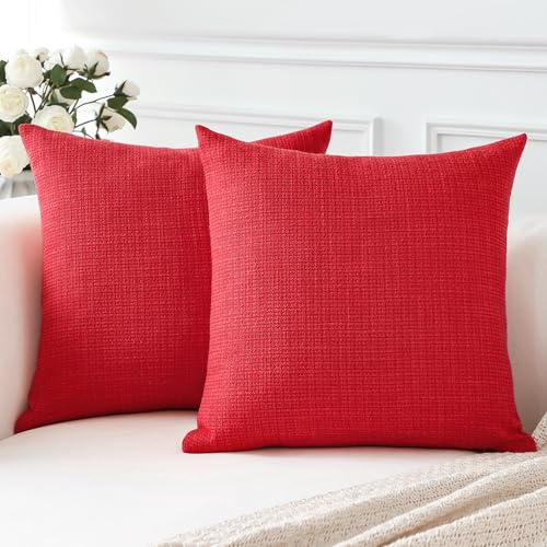 Artscope 2er Set Weihnachten Kissenbezug Einfarbig Wurfkissenbezug Leinen Kissenbezüge Moderne Dekokissen Kissenhülle Set Kissen Fall für Sofa Schlafzimmer Zuhause Dekor 35x35 cm Rot