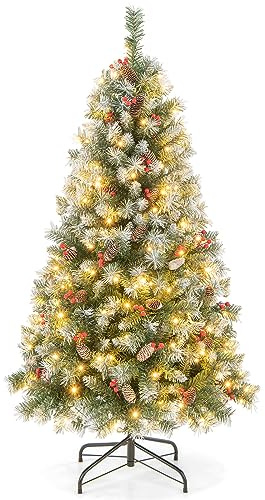 LIFEZEAL Albero di Natale con Luci Incorporate 150 cm, Pre-Illuminato | Albero di Natale con 200 Luci LED Bianche Calde, 8 Modalità di Illuminazione, 450 Rami, Christmas Tree