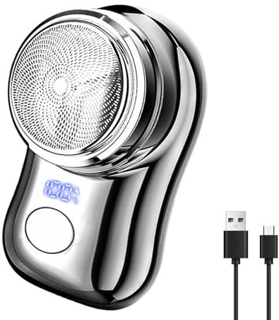 Mini Rasoio Elettrico, Rasoio Portatile da Uomo, Electric Razor Shavers, Mini Shaver, Pocket Shave, Display a LED Rasatura Elettrica Tascabile, Rasoio Ricaricabile USB per Casa Auto Viaggi (Argento)