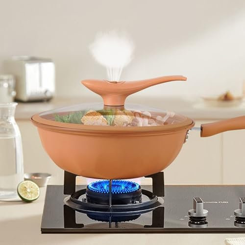 FINLALO Woks & Stir-Fry Pans Nonstick, energiekonzentrierter Topfboden, kleine Wokpfanne mit Deckel, Sautepfanne für alle Herde, Woks und Bratpfannen, antihaftbeschichtet