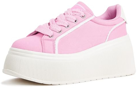 LUCKY STEP Baskets à Plateforme pour Femme | Sneakers Classiques en Toile avec Semelle Compensée Décontractées Basses Rétro (Rose, 7US-37EU-4UK)