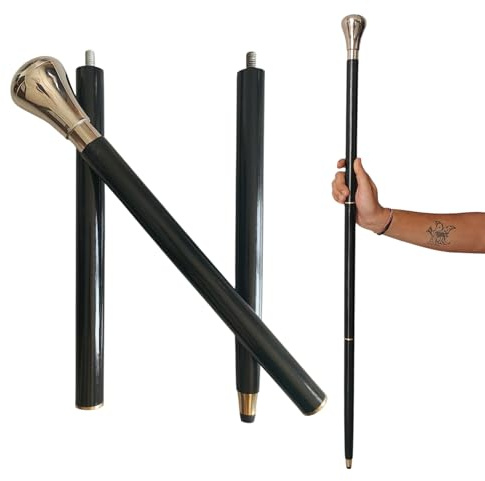 Dolchi Elegance: bastone da passeggio in legno nero da 94 cm con pomello in ottone nichelato – elegante dichiarazione per uomini, donne, nonno, nonna