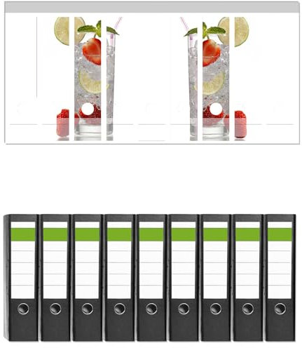 Wallario 9 Stück breite Ordner inkl. Klebeetiketten mit Motiv Glas Wasser mit Erdbeeren - Set mit Rückenschildern/Ordnerrücken Stickern