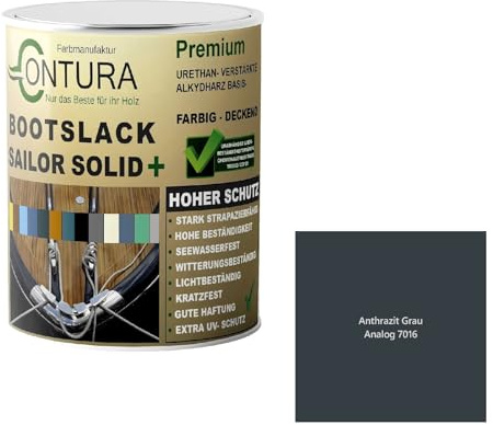 Contura Bootslack Farbig SEIDENMATT Yacht- Buntlack Metall Holz GFK Holzlack Boot Farblos (Anthrazitgrau - RAL 7016 Analog, 500ml.)