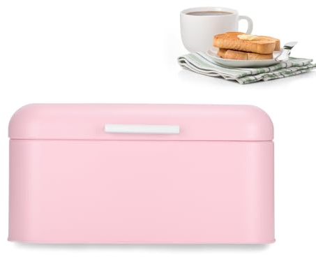 Panera Rosa Contenedor de Pan de Hierro Contenedor de Pan de Gran Capacidad para Cocina Caja de Almacenamiento de Pan con Base Antideslizante con Mango Redondo, Adecuada para
