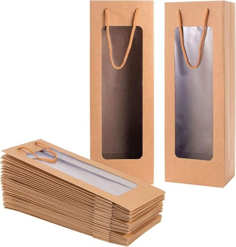 DAJAVE 20 Stück Weinflaschenbeutel aus Kraftpapier, flaschentüten Geschenktüte mit Griff, Kraftpapier Wein Geschenktüten, Champagner Geschenktasche, Flaschentüten Geschenktüte, Kraft Wein Organizer
