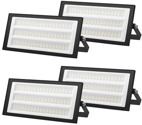 Sararoom 4 Pièces 100W Projecteur LED Extérieur, 10000W Super Brillant Spot LED Exterieur 6500K Blanc Froid, IP66 Imperméable Eclairage de Sécurité pour Patio, Jardin, Garage