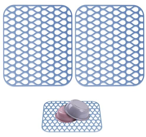 Pasdrucn 2 Stück Spülbeckeneinlage Gummi, PVC Spülbeckenmatte, Sink Mat Spülmatte, Zuschneidbare Abtropfmatte Aus Kunststoff, Spülbecken Einlage Matte, Einlagen Für Spülbecken (Blau)