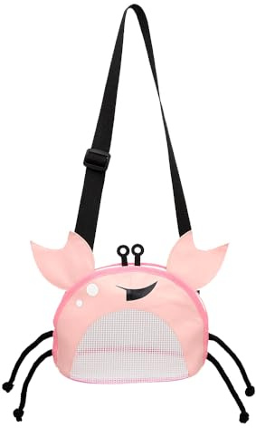 CAREOR Creative Beach Zipper Bag, Portable Crab-Shaped Mesh Beach Bag with Adjustable Shoulder Straps for Shell Sea Pool Toy