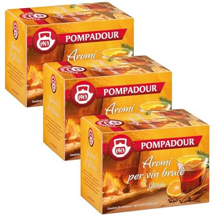 Pompadour, Aromi per Vin Brulè, 45 Filtri (3 Confezioni da 15 Filtri), con Arancia, Cannella e Chiodi di Garofano, Ideale per Vin Brulè, per l'Inverno, Senza Lattosio, Glutine e Allergeni, Vegan
