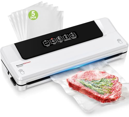 Bonsenkitchen Vacuum Sealer, Fast-Compact Vacuum Sealer Machine, Globefish Technology for High-Speed Continuous Working, Multi-Functional Food Vacuum Sealer with Vacuum Bags & Accessory Hose, White