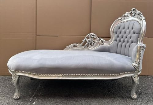 Casa Padrino Barock Chaiselongue Rechte Seite Grau/Silber 155 cm - Barock Möbel