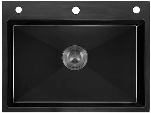 GODFSAHG Küchenspüle, Schwarze Nano-Spüle aus Edelstahl 304, 22 cm tiefes Einbauspülbecken mit Einzelbecken, schwarz, 80 x 45 cm