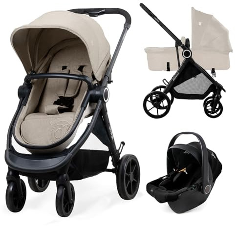 Asalvo HAPPY Trío Convertible, 3 en 1, Silla de Paseo, Carrito de bebé, Silla de Auto, Confortable, Segura, Capota extensible, Suspensión en las Ruedas, Freno trasero, Carga Máxima 23 kg, Beige