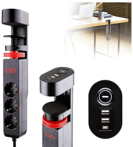 IOIO Tisch-Steckdosenleiste SL 3000 schwarz | 3er Steckdose mit USB-A & USB-C | Mehrfachsteckdose | 3 Schutzsteckdosen | Tischsteckdose mit Schalter | Bürobedarf | 3680 W