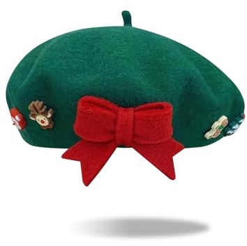 TAGVO Weihnachtsbaskenmütze Erwachsene Weihnachtsmütze Barett Baskenmütze Mit Kaschmir Wintermütze Barett Weihnachts Französischer Stil Barett