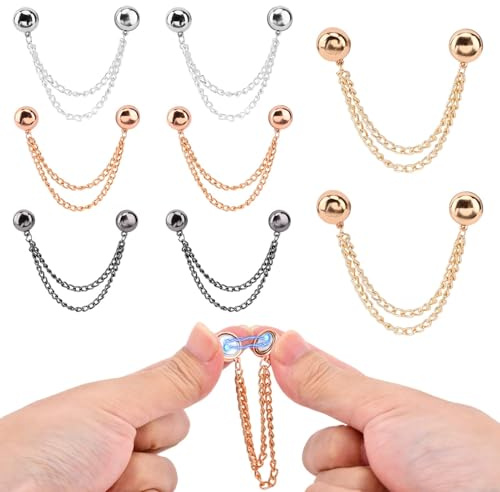 QKDS 8 Pack Magnetic Clothing Clips, Multi-Function Magnetic Button Clips with Chain, Magnec Pinless Brooch for Fixing Hem of Hijab Clothes Long Pants Legs Sleeves of Shirts(4 Colors)