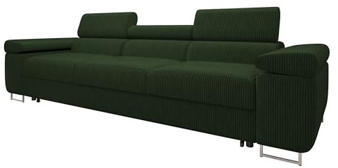 Mirjan24 Sofa mit Schlaffunktion Torezio Cord III Bis, Dreisitzer Polstersofa mit Einstellbare Kopfstützen, Füße aus Metall Chrom, Sofagarnitur, Couchgarnitur (Poso 14)