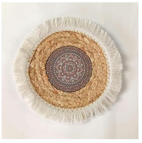 Tovagliette Intrecciate, Tovagliette Intrecciate Tovagliette Intrecciate Rotonde da 25 cm con Nappe, Tovagliette in Giacinto d'Acqua Naturale/Conchiglia, Tovagliette in Paglia Intrecciata for Tavolo d