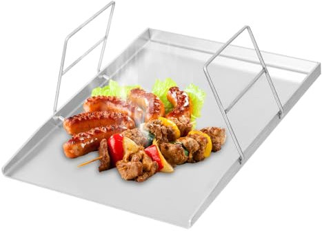 LUNICASHA Plancha de acero inoxidable, 40 x 30 cm, plancha para barbacoa, plancha de calor uniforme para barbacoa de gas y carbón, parrilla con asas