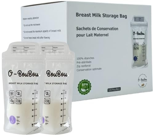 120 Sacchetti Latte Materno senza BPA, Contenitori Latte Materno - Bustine Latte Materno - Sacchetti Per La Conservazione Del Latte Materno Pre-Sterilizzati, Doppia Tenuta, 180 ml