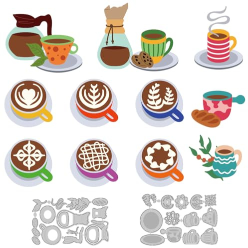 DELORIGIN Kaffee Latte Art Stanzformen Kaffeetasse Kartenherstellung Stanzschablone Karten Scrapbooking Prägevorlage Stanzformen Für Grußkarten Einladungen Dekoration