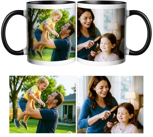 CWYW Taza Café Personalizada con 2 Foto,Collage Fotos Personalizado, Capacidad de 325ml,Regalo Personalizado Para Familia, Amigos, Cumpleaños