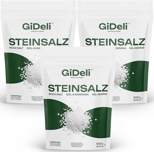 GiDeli Sel gemme grossier, sel de table granuleux naturel, sel cristallin, sel de jeu de qualité supérieure (3 kg)