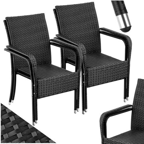 tectake® Silla de Ratán y Acero Apilable, Muebles Jardín Exterior Resistentes a la Intemperie, Silla Conjunto Jardín Exterior, Sillas Terraza o Patio, Fácil Montaje, MAX. 120 kg - Set de 4