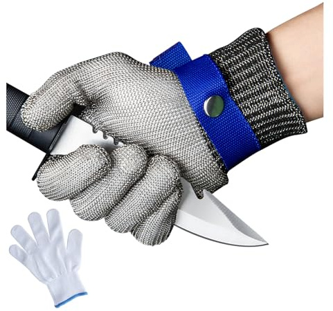 Fozobaiy Cut Resistant Gloves, Food Grade Level 9 Protection, Size L | Stainless Steel Mesh Metal Wire, For Kitchen Oyster Shucking, Meat Fish Cutting, Butcher Safety Work Gloves