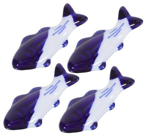 SHINEOFI 4pcs Fish Shape Porcelain Pen Holder Kawaii Desk Accessories for Calligraphy Brush Chinese Paint Brush Rest Stand
