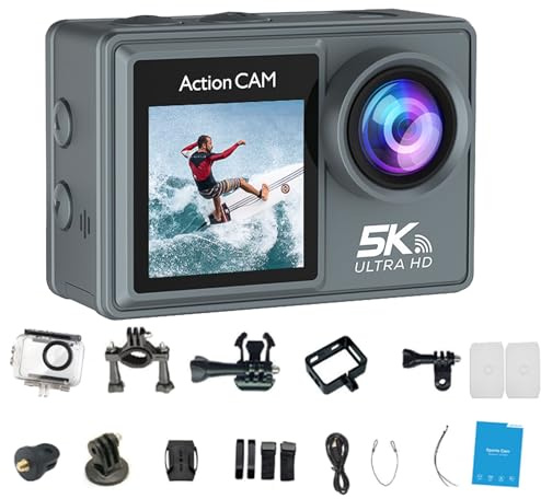 Générique Caméra Sport, Puruxe 5K Caméra SPOR, Microphone sans Fil, interconnexion Wi-FI pour téléphones Portables, système Anti-Vibrations EIS, étanche jusqu'à 30 mètres, idéale pour Les Voyages
