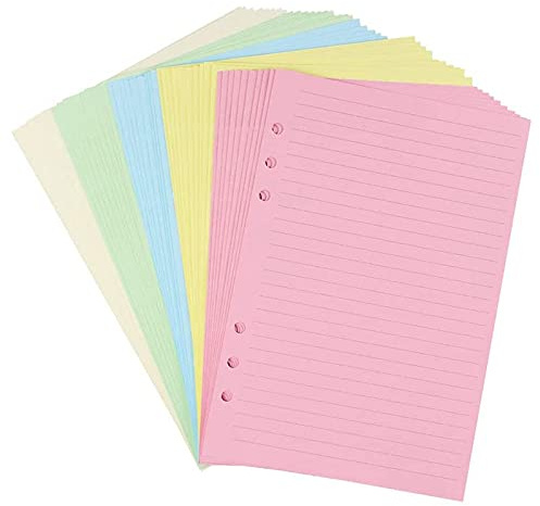 BLASHRD A5 6-Loch-Gelochte Linierte Nachfülleinsätze für Organizer-Ordner, 5-Farbiges Loseblatt-Planer-Füllpapier, 50 Blatt
