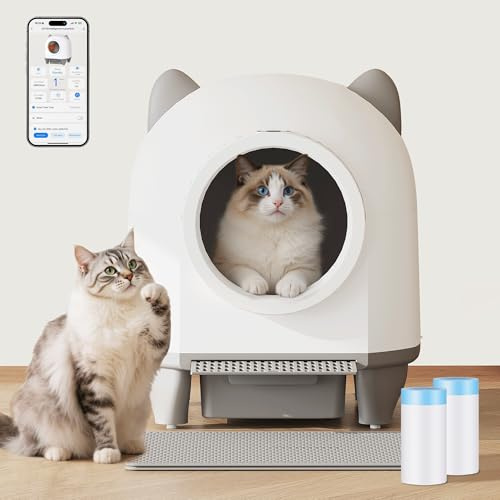 Devoko Self Cleaning Litter Box with Cute Cat Ears, XXL large Automatic cat litter tray, Remote Control, Large Space, Safety & Odour Control, 90L Electric Litter Box for Multiple Cats