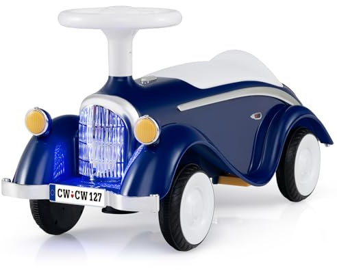 COSTWAY Rutschauto, klassisches Rutschfahrzeug mit Lenkrad & Hupe & LED-Scheinwerfer, Kinderfahrzeug mit Stauraum unter Sitz, Retro Rutscher Auto für Kinder ab 1 Jahr (Marineblau)