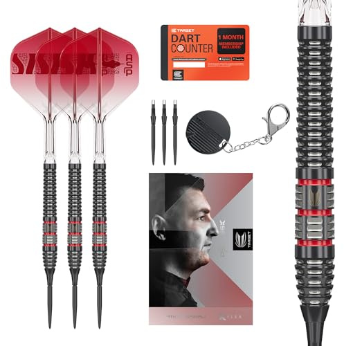 Target Darts Nathan Aspinall Steel Tip 95K Dart Set, 26G | 95% Tungsten Darts, K-Flex No.2 Flights & Shafts, Swiss Storm Black & SP Tool Included | Player Edition Professional Dart Sets