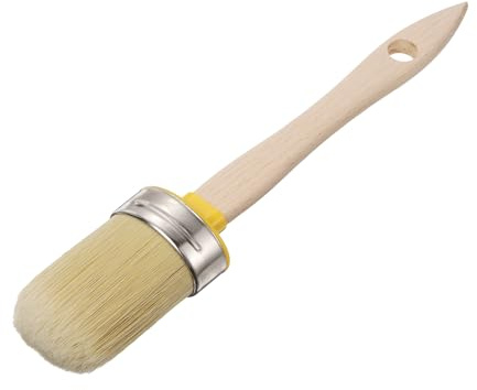 sourcing map Wax Paint Brushes, 2 x 1.5 Inch Chalk Stencil Brush, Oval PET Fiber Bristle with Wood Handle, Painting Tool for Furniture DIY Home Decor Art Crafts, Yellow