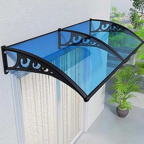 Blaue Türvordach Markise für den Außenbereich, Terrassenüberdachung mit Metallhalterung, UV- und Regenschutz, 120 x 100 cm, Haustürmarkise für jedes Wetter