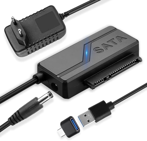 Adaptateur SATA USB 3.0 vers USB C,Câble SATA vers USB 3.0 6Gbps,Connecteur pour Disque Dur HDD/SSD 2,5/3,5 avec Alimentation 12V/2.5A,Technologie UASP pour Windows/MacOS-Transfert de Données Rapide