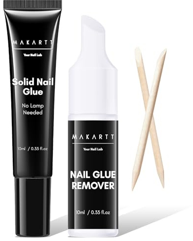 Makartt Nail Glue & Remover Kit, 20s Air Dry HEMA-Free Glue for Press Ons | Extra Strong 4+ Week Hold With Precision Pen Applicator, Gentle Remover Included, No UV Lamp Required for Easy Home Manicures