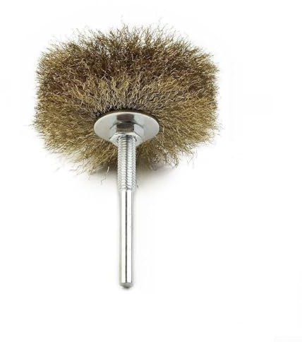 Cepillo de rueda de alambre chapado en cobre de 90 mm con vástago de 6 mm para mini taladro y herramientas giratorias de pulido